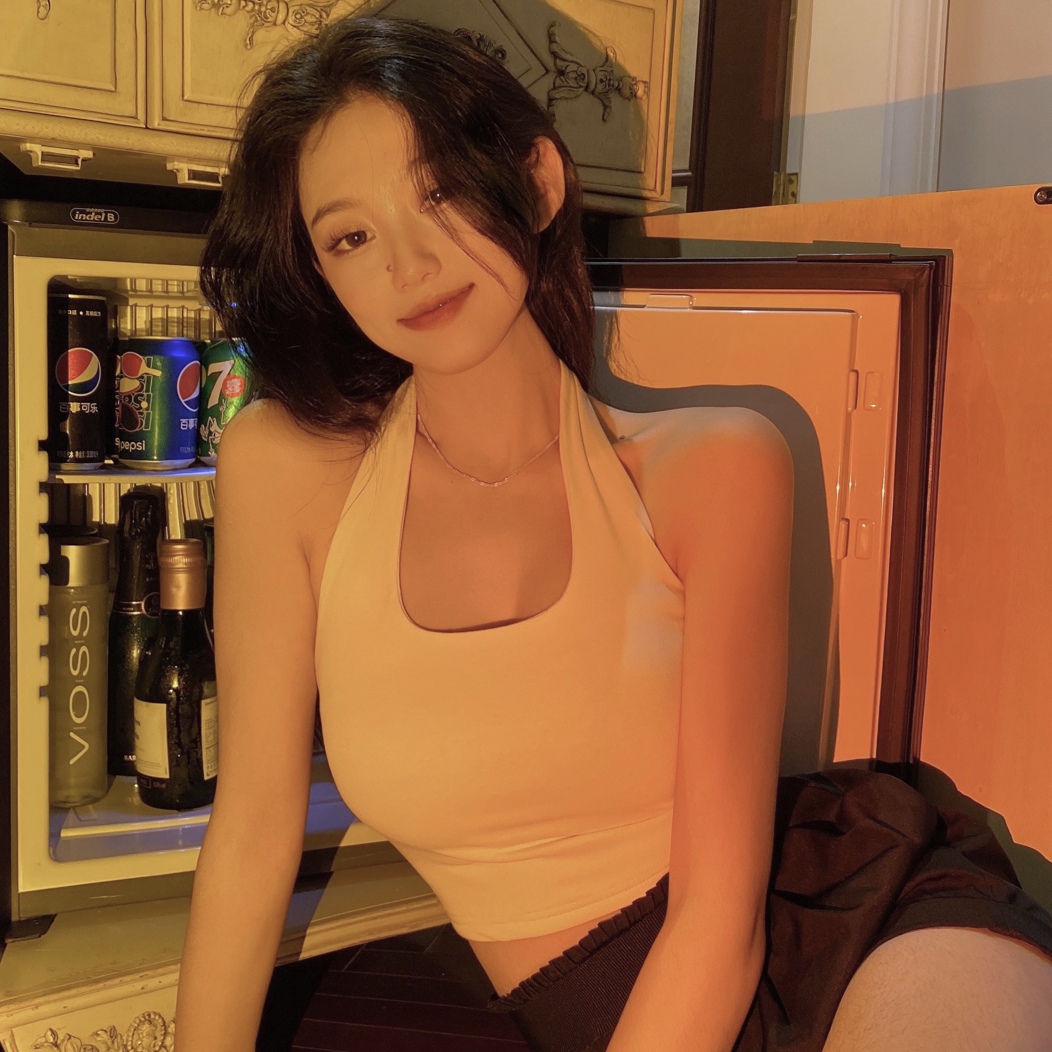 實拍  夏季新款設計感雙層掛脖美背外穿辣妹背心吊帶上衣女