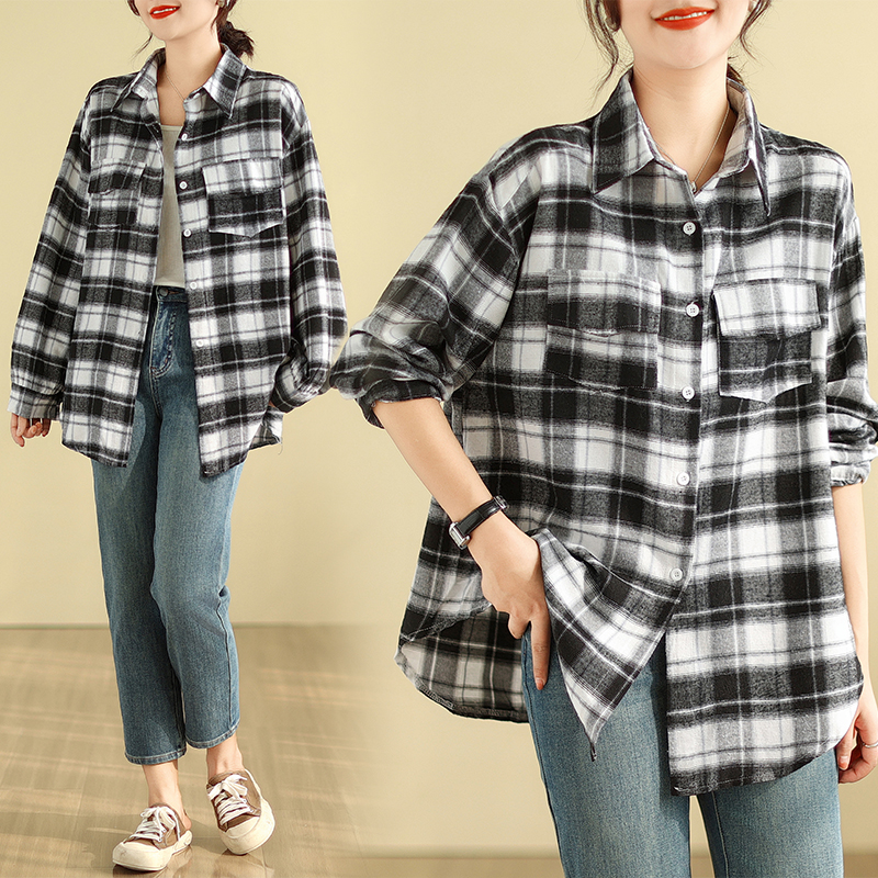 2024 Spring New Style Real Shot Large Size Hong Kong Style Long Sleeve Plaid Shirt Loose Lazy Shirt M-4XL 200 Jin