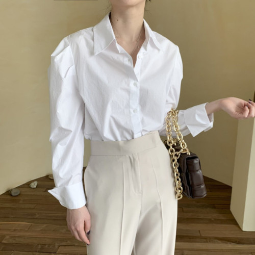The size has been updated chic spring Korean style simple design versatile temperament niche workplace long-sleeved shirt top