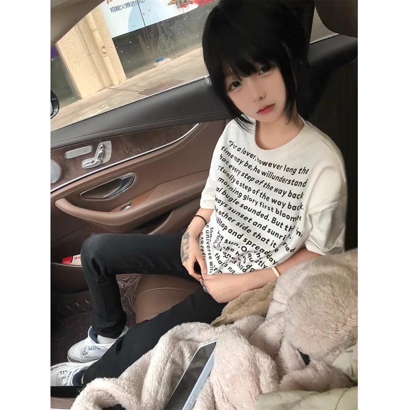 高質量純棉220克精梳緊密手感好直播品質前印花短袖t恤女