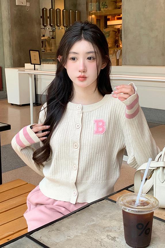 肉完甜妹露絲撞色針織開衫女薄款2024新款短款小個子初秋上衣