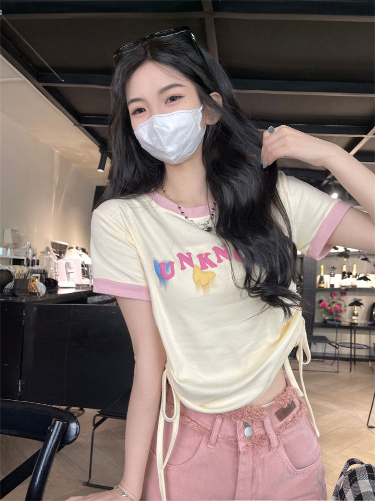 已出貨 韓系甜辣風字母印花短袖T恤女夏季2024新款撞色設計上衣