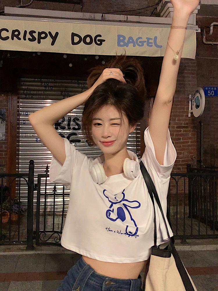 原創~實拍~甜酷風韓版純棉短袖T恤女印花短上衣