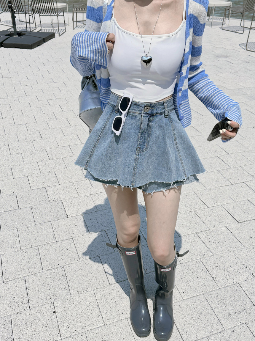 Denim flared feminine A-line rainy season shorts and skirt