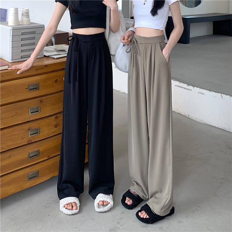 拖地褲休閒褲女春夏韓版新款慵懶風高腰顯瘦抽繩闊腿長褲ins