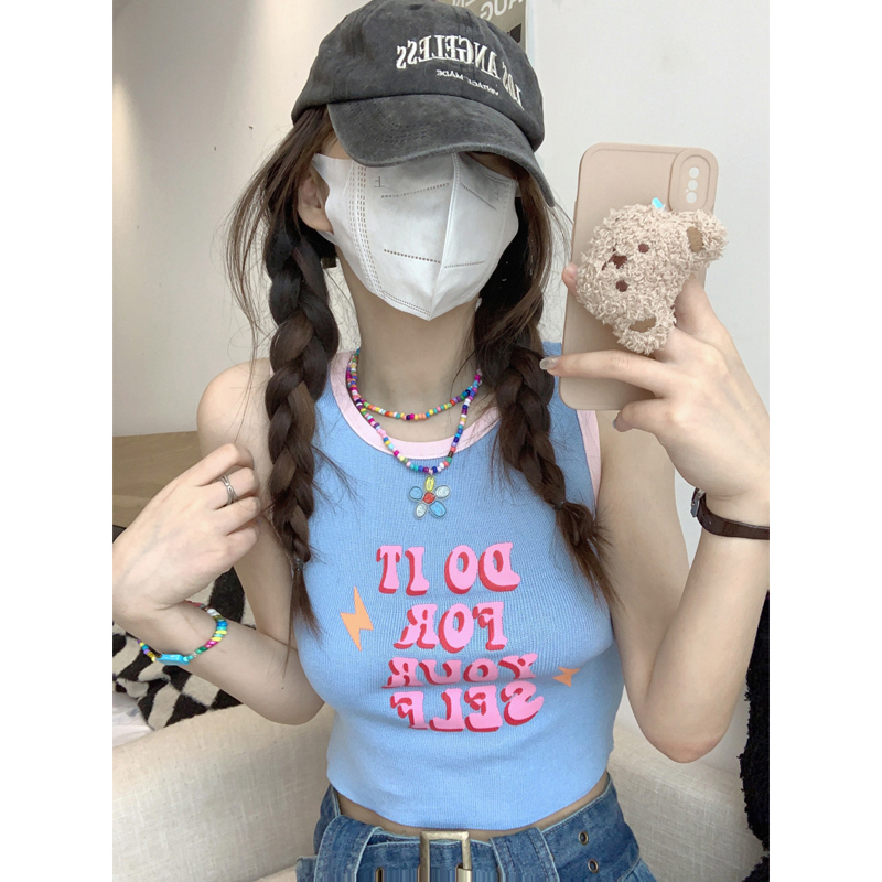 千禧辣妹黃色內搭工字針織小背心吊帶女夏季彩色外穿無袖別致上