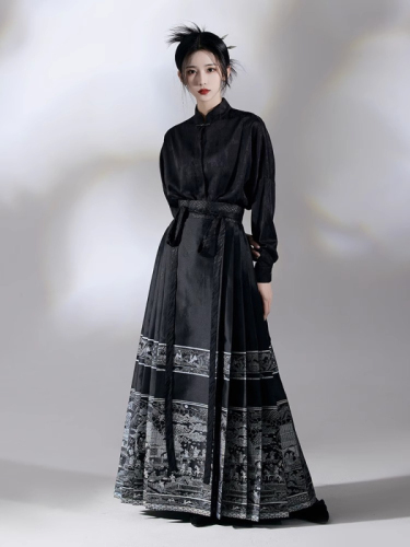 New Chinese style light national style horse face skirt suit for women spring and autumn high-end temperament long-sleeved top and half skirt two-piece set
