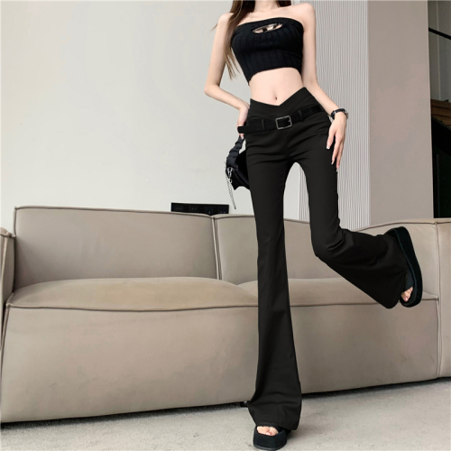 Real shot ~ hot girl high-waisted V-shaped tight bootcut pants summer style versatile slimming casual pants ins trousers for women