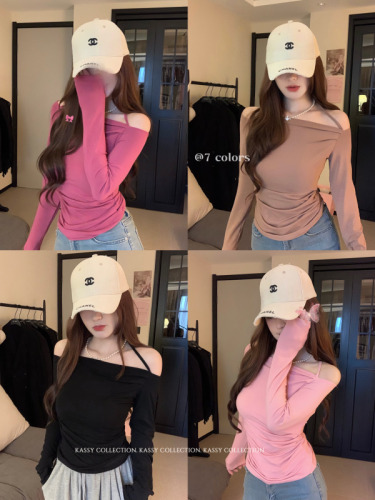 Real shot ~ Slim and slim design, niche halter top, bottoming shirt, off-shoulder temperament, and inner T-shirt