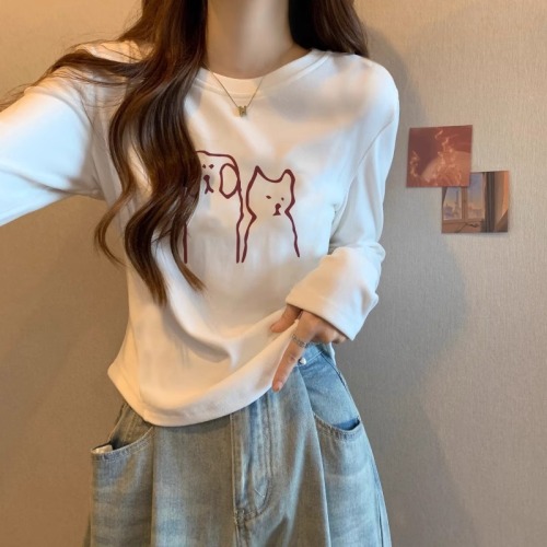 Threaded German velvet~ brushed round neck base shirt for women new winter version inner wear slimming warm long sleeve top