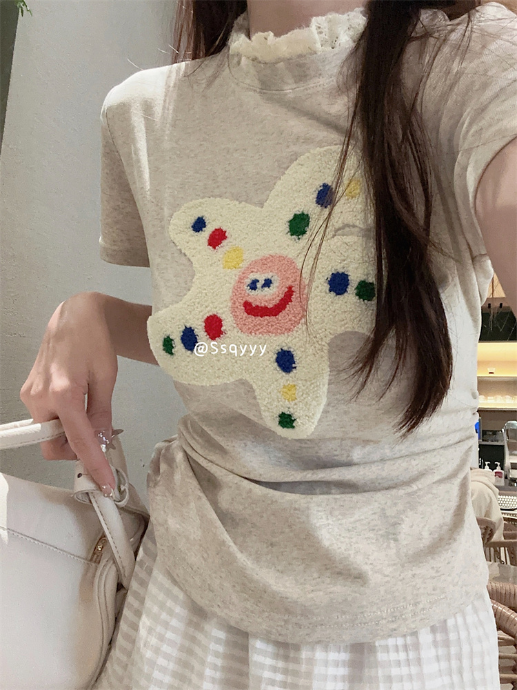 已出貨 正肩短袖t恤女短款不露臍修身洋氣高級感百搭甜辣小上衣