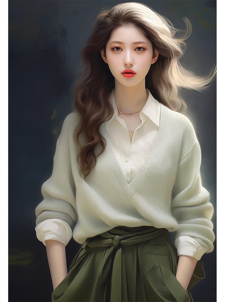 高級感超好看綠色假兩件毛衣外套女秋冬季韓系慵懶風軟糯針織上衣