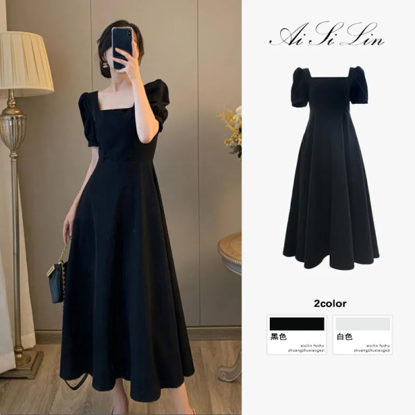 Short-sleeved dress for women in summer Korean style new slim fit pure lust style hip-hugging waist mid-length skirt