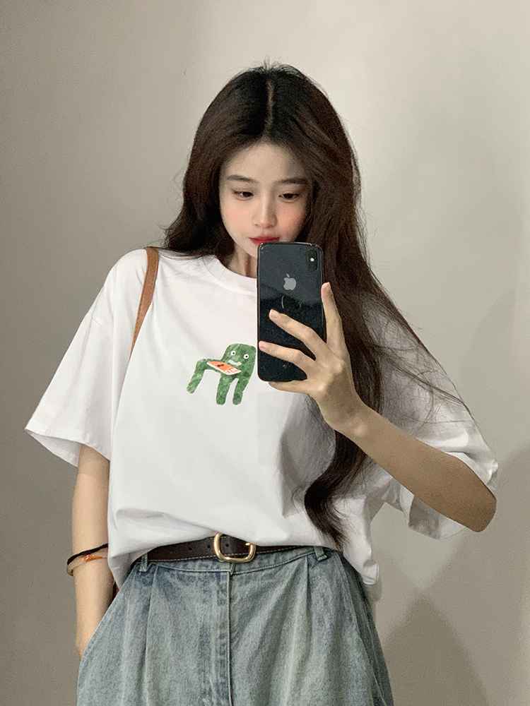 Original~real shot~printed cotton short-sleeved T-shirt women's printed half-sleeved top
