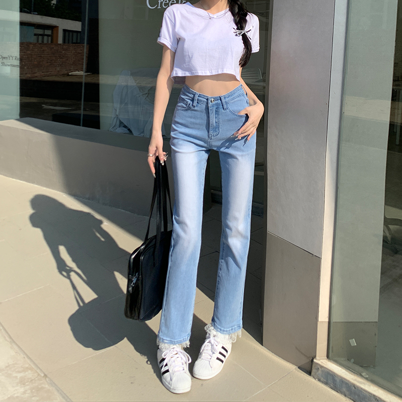 實拍Toda mi明媚女高復古溫柔蕾絲褲邊 彈力舒適開春氣質小直筒