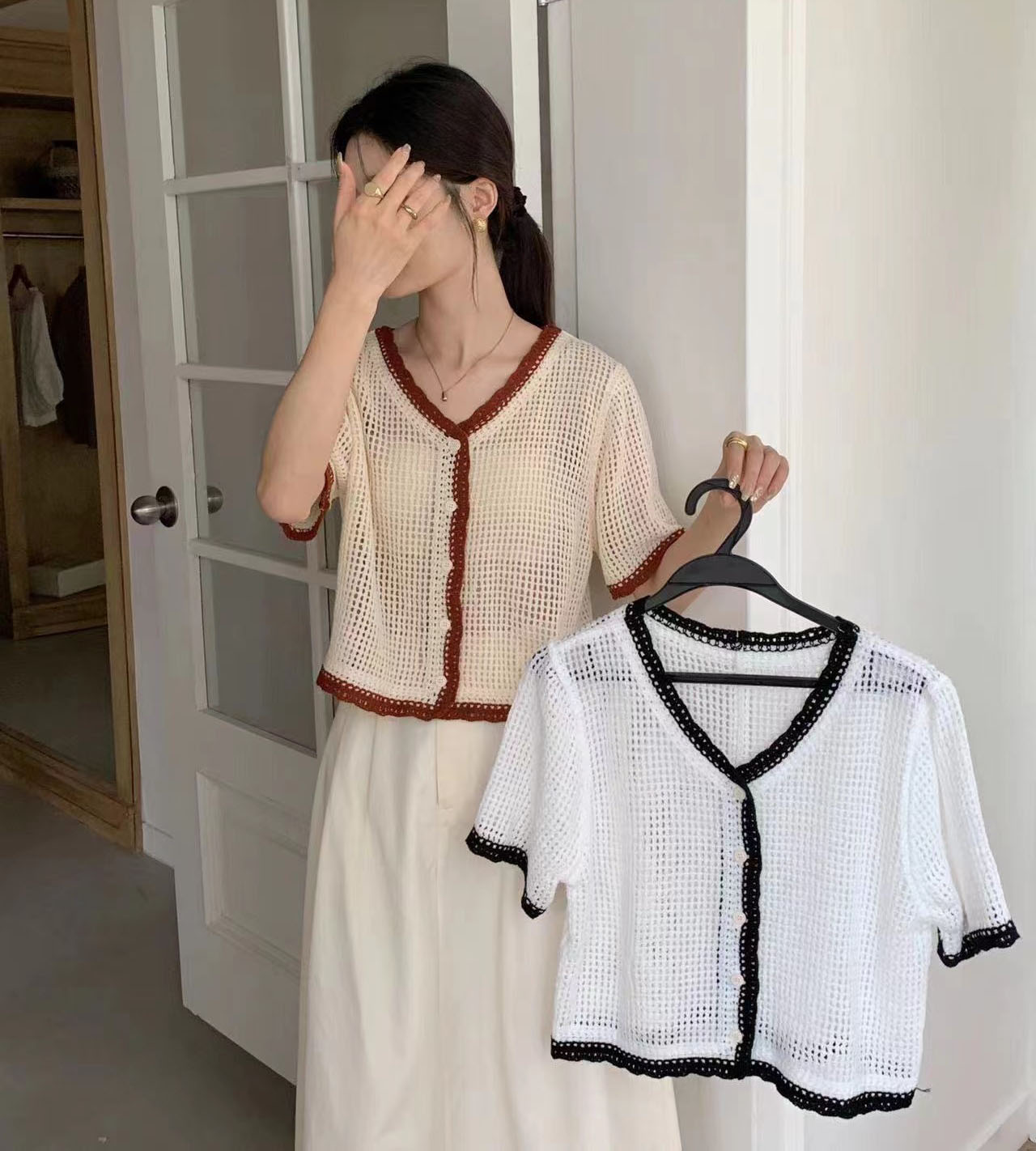 Spring 2024 new style fresh slimming spliced ​​sweaters large size design niche casual western style tops trend