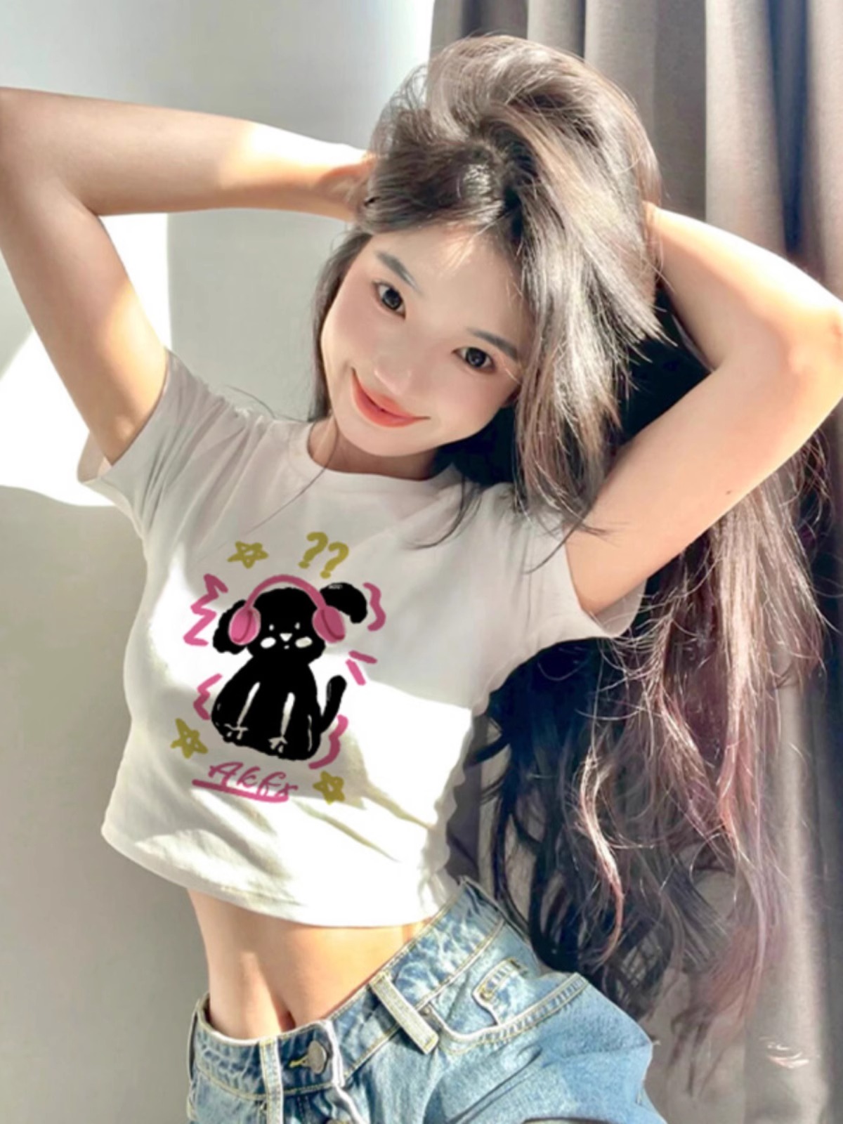 Pure cotton 210g 40 count Odell with elastic live quality front printed short slim fit t-shirt for women