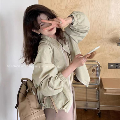 New Korean style casual loose windbreaker jacket for women street-style American retro stand-up collar baseball uniform cardigan top
