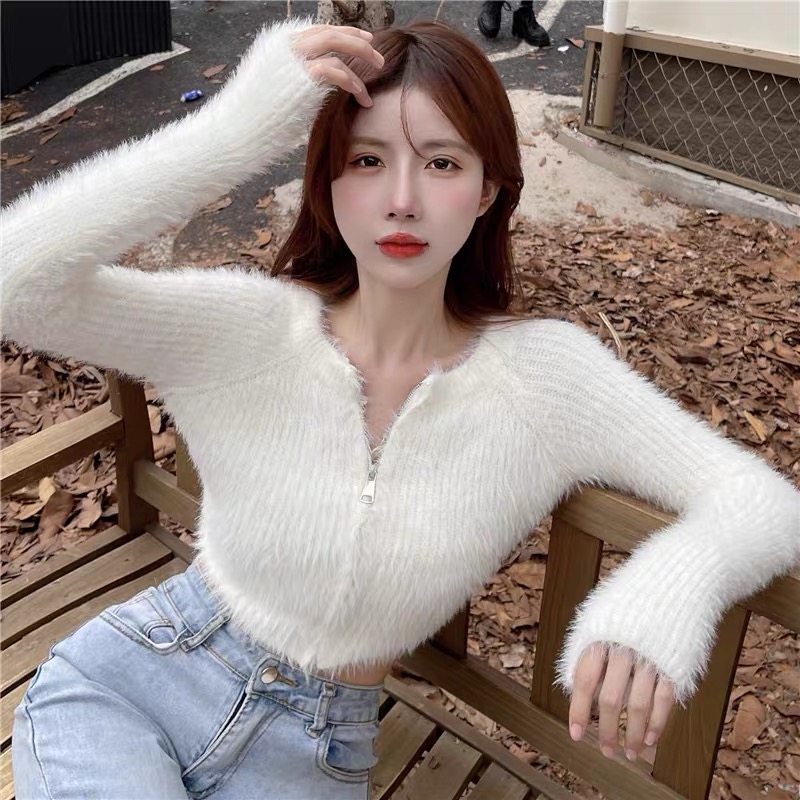 已出貨 軟糯短款毛衣女外穿設計感小眾高腰性感內搭水貂絨加厚