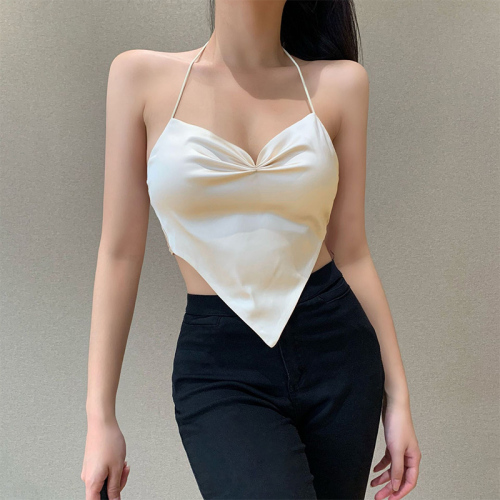 Internet celebrity sexy inner wear with halter neck square scarf personalized camisole female summer pure desire hottie retro irregular top