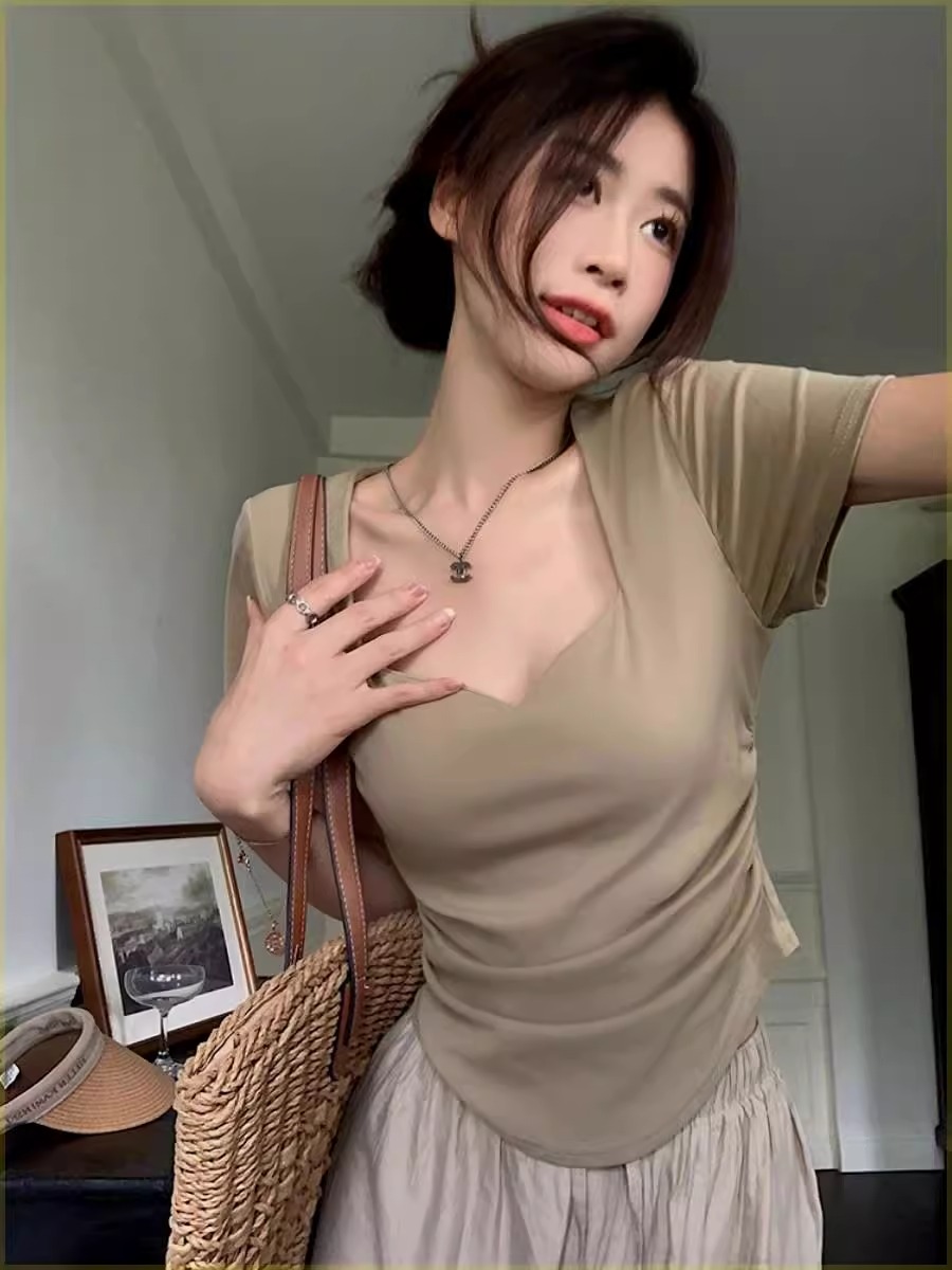 Official picture 92 cotton/8 spandex 40 counts 210g pure cotton short-sleeved T-shirt women's summer short chic