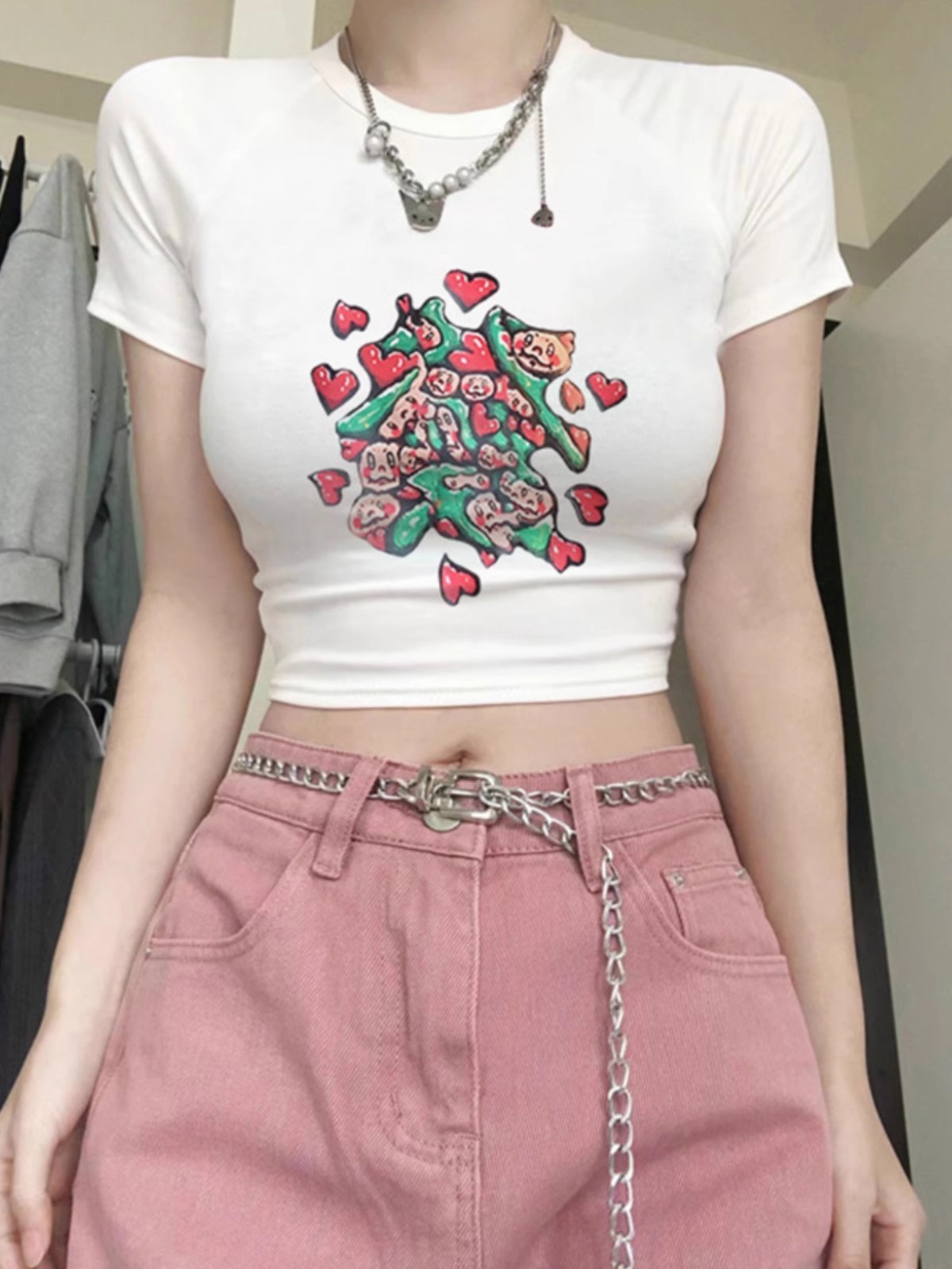 Pure cotton 210g 40 count Odell with elastic live quality front printed short slim fit t-shirt for women