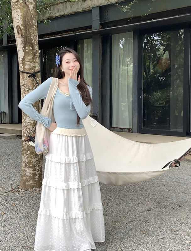 EIA一堯月光少女韓系穿搭少女感半身蛋糕裙氣質拼接百搭半裙女