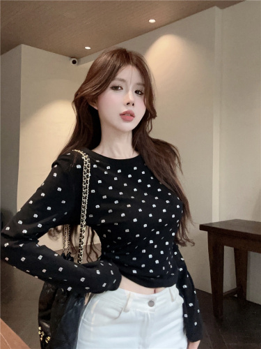 Actual shot ~ 2024 spring new heavy industry style hot diamond a-line Korean version super slim and slim long-sleeved bottoming