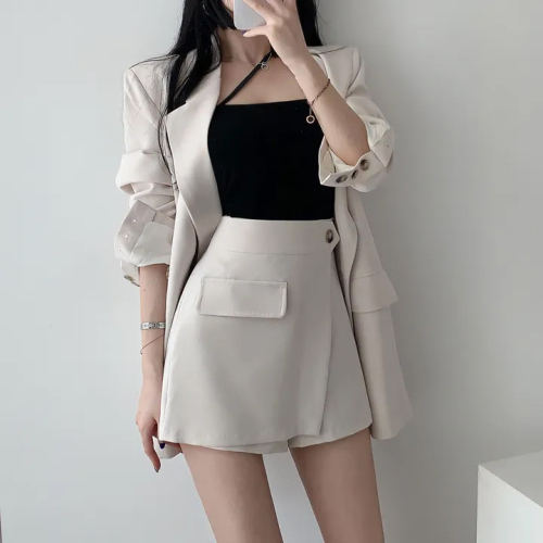 西装外套2024春秋新款韩版小个子气质百搭显瘦西服短裤裙两件套装