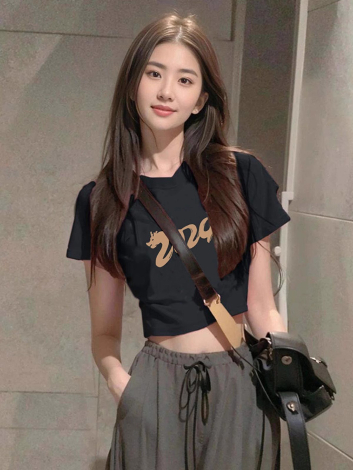 Pure cotton 210g 40 count Odell with elastic live quality front printed short slim fit t-shirt for women