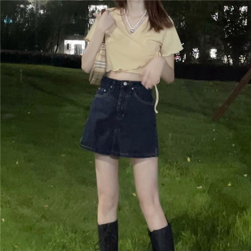 不规则绑带设计感V领短袖T恤女夏季韩版辣妹风小心机上衣