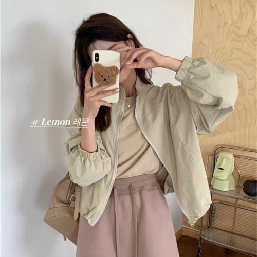Autumn and winter new Korean style casual loose windbreaker jacket for women street style American retro stand-up collar baseball uniform cardigan top