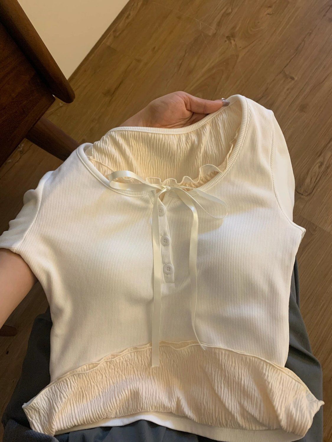 已出貨 兩件套韓女氛圍感顯瘦疊穿溫柔打底衫女春季新款褶皺上衣