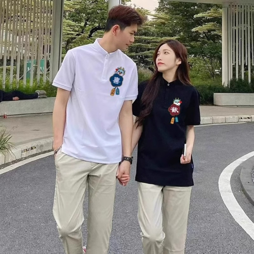High-end Internet celebrity short-sleeved special couple wear spring and summer polo shirt 2024 new super popular brand pure cotton suit