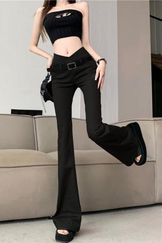 Real shot ~ hot girl high-waisted V-shaped tight bootcut pants summer style versatile slimming casual pants ins trousers for women