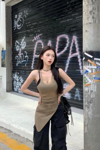 Actual shot of Pure Desire Hot Girl Style Sleeveless Camisole Women's Thin Slim Fit Versatile Stacking Two-piece Set