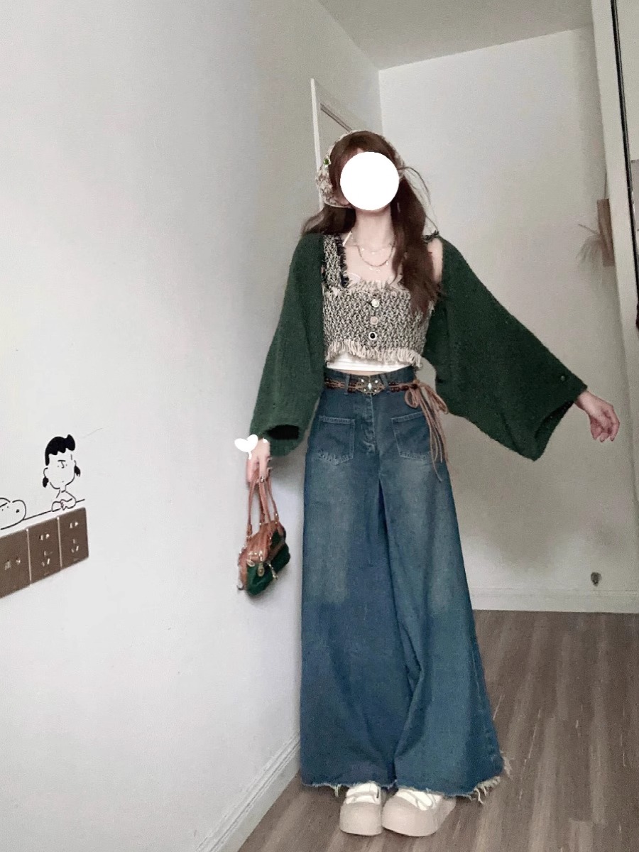 微喇牛仔褲子女早春款穿搭2024新款約會初戀清純奶甜辣妹兩件套裝