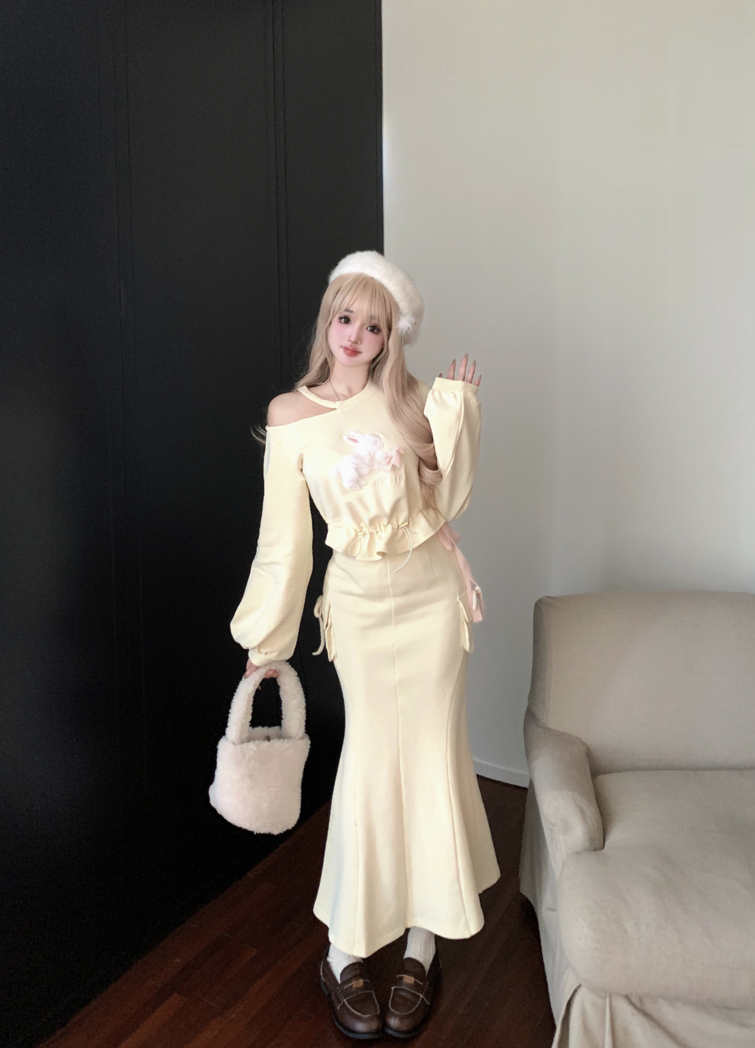 Real photos of Gentle Mousse. This year's popular beautiful suits, skirts, high-waisted long-sleeved tops for women in autumn and winter.