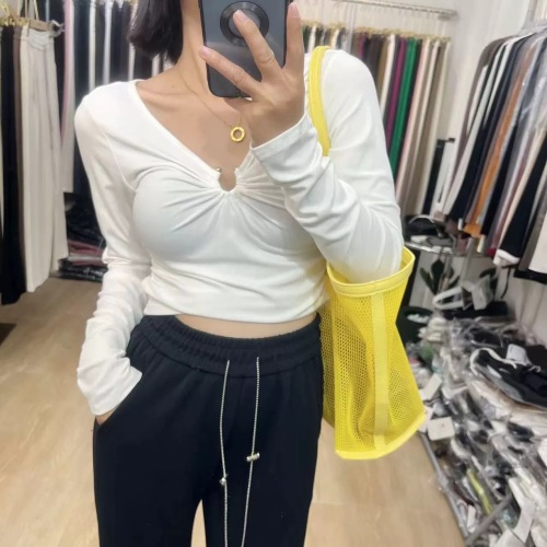 Spring pure lust style cut-out long-sleeved pleated women's T-shirt slimming and fashionable short navel-baring hot girl bottoming top