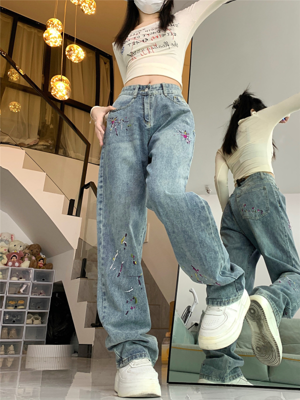 實拍！！！美式高街小眾胖MM微喇叭高腰顯瘦闊腿牛仔長褲子女