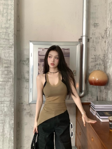 Actual shot of Pure Desire Hot Girl Style Sleeveless Camisole Women's Thin Slim Fit Versatile Stacking Two-piece Set