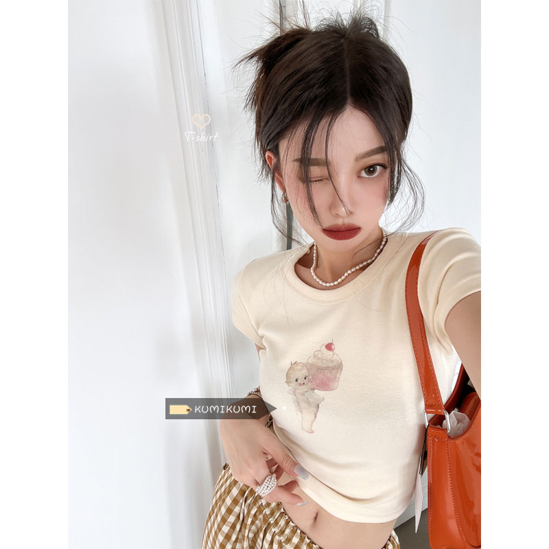 Official picture 92 cotton/8 spandex 40 count 210g pure cotton slim short T-shirt women's short sleeves