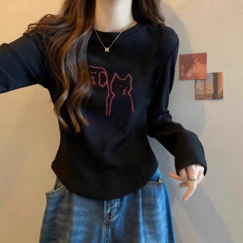 Threaded German velvet~ brushed round neck base shirt for women new winter version inner wear slimming warm long sleeve top