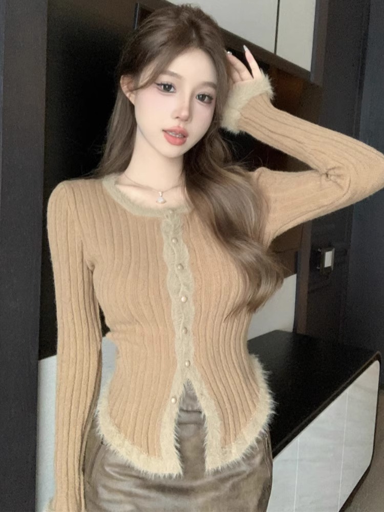 秋冬美拉德復古別致修身上衣毛衣針織打底衫女內搭高級設計感小眾