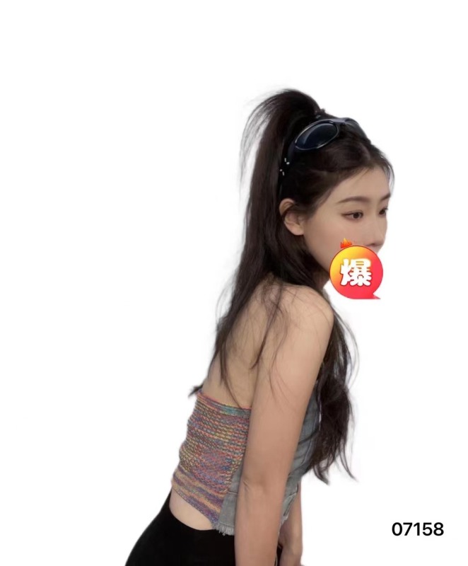新款設計感美式辣妹牛仔拉鏈露背掛脖背心