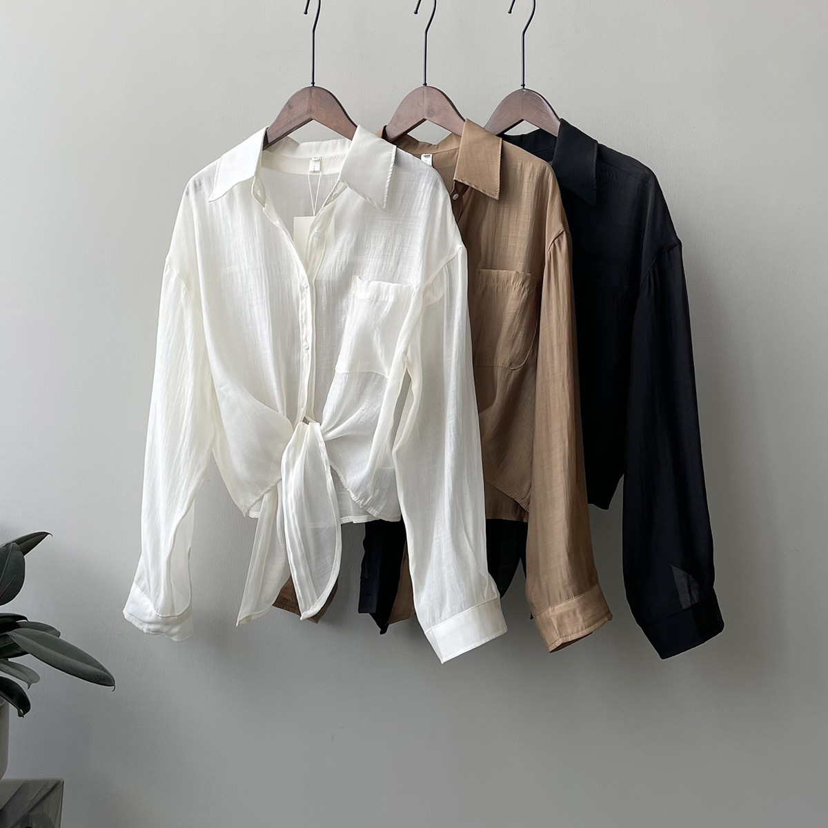 Actual shot ~ Tencel light strappy shirt for women 2024 spring new style textured sun protection loose long-sleeved shirt