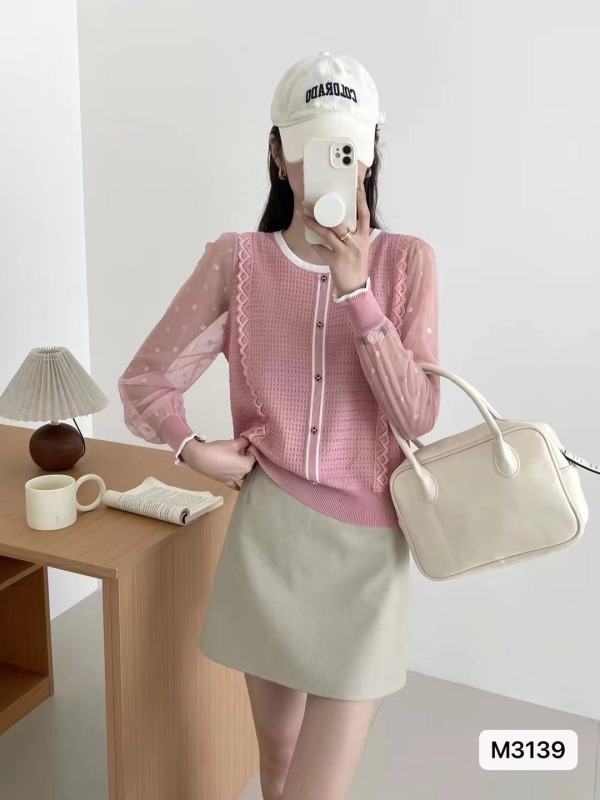 小香風圓領針織衫女裝2024春季新款設計感甜美顯瘦氣質打底衫