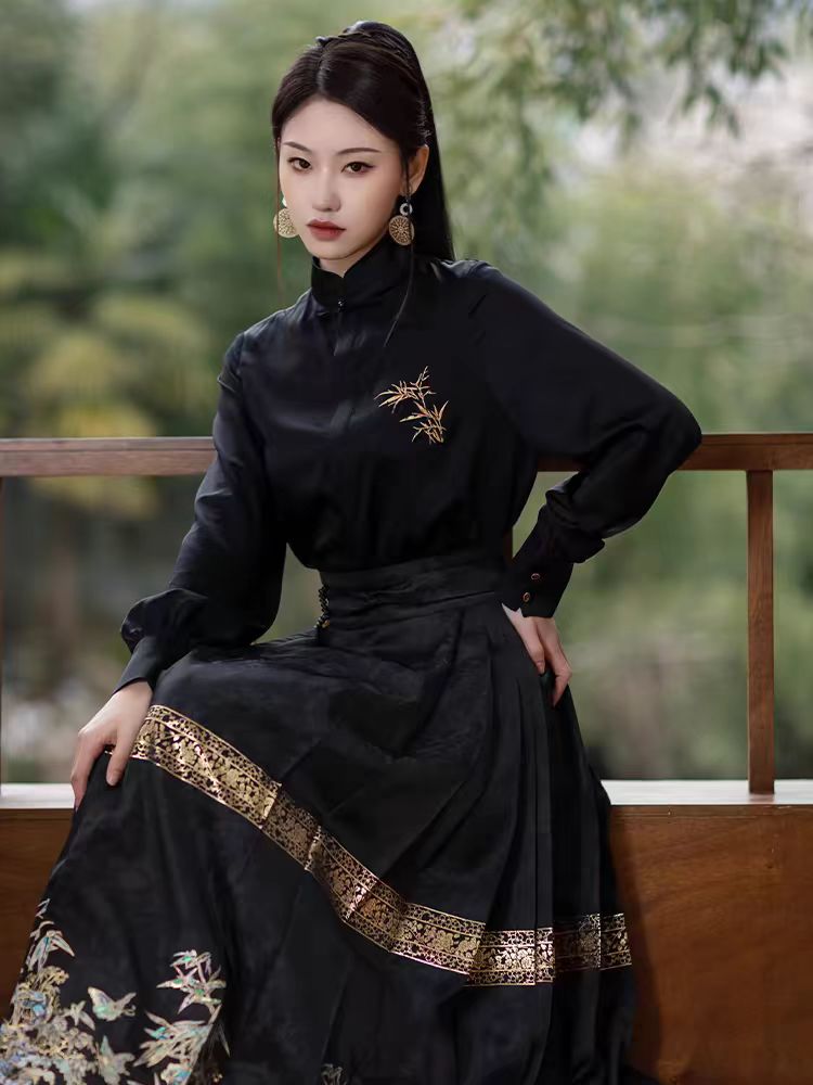 隨時anytime 吉金原創改良漢服女仿銅綠重工織金馬面裙女春夏新款