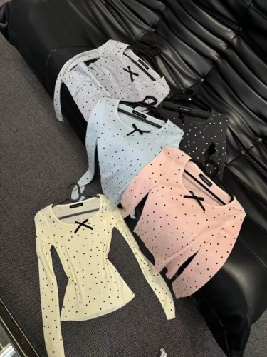 Spring new sweet and spicy polka dot sweater for women long-sleeved slim pure desire short top hot girl t-shirt