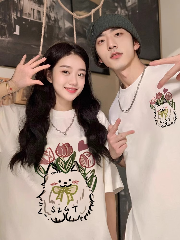 disoo couple summer clothes 2024 new special Internet celebrity summer niche high-end French short-sleeved T-shirt trend